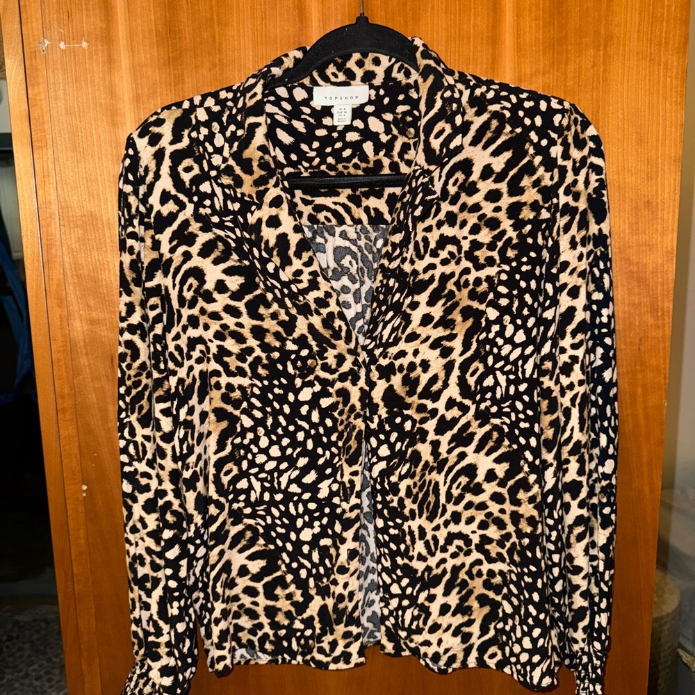 Leopard Print Button-Up Blouse